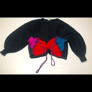 unique fuzzy quirky oversized color block cardigan One Size Balloon Sleeve.